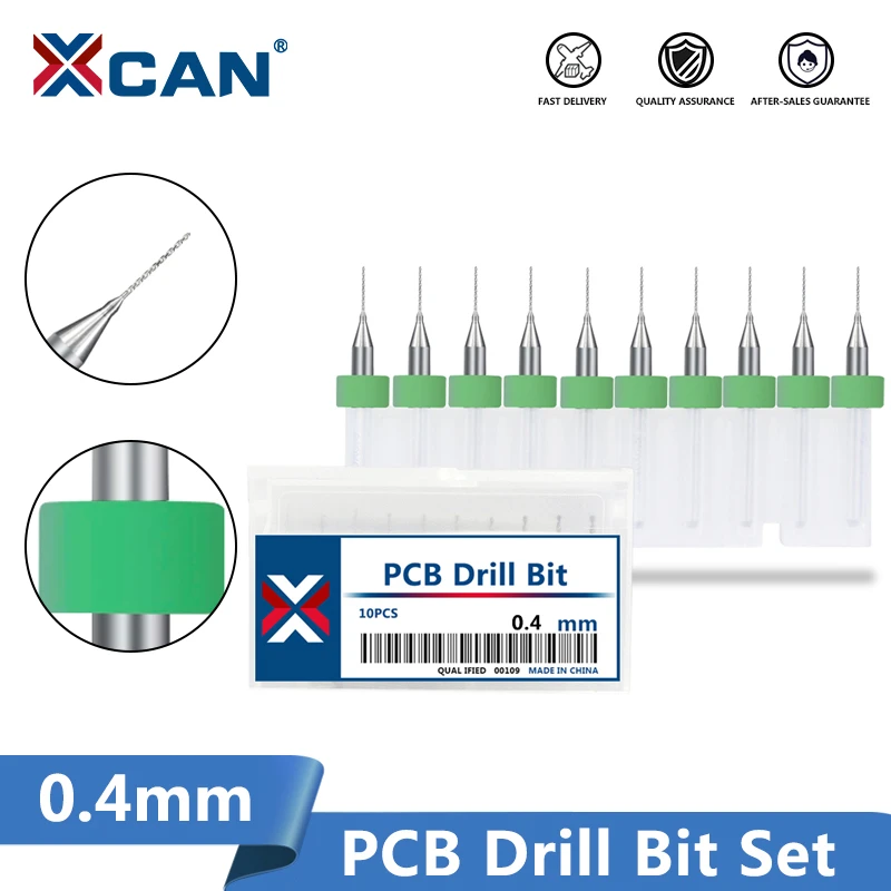 XCAN 0.4mm Micro Mini PCB Drill Bits for Drill Print Circuit Board Carbide Gun Drill Bit