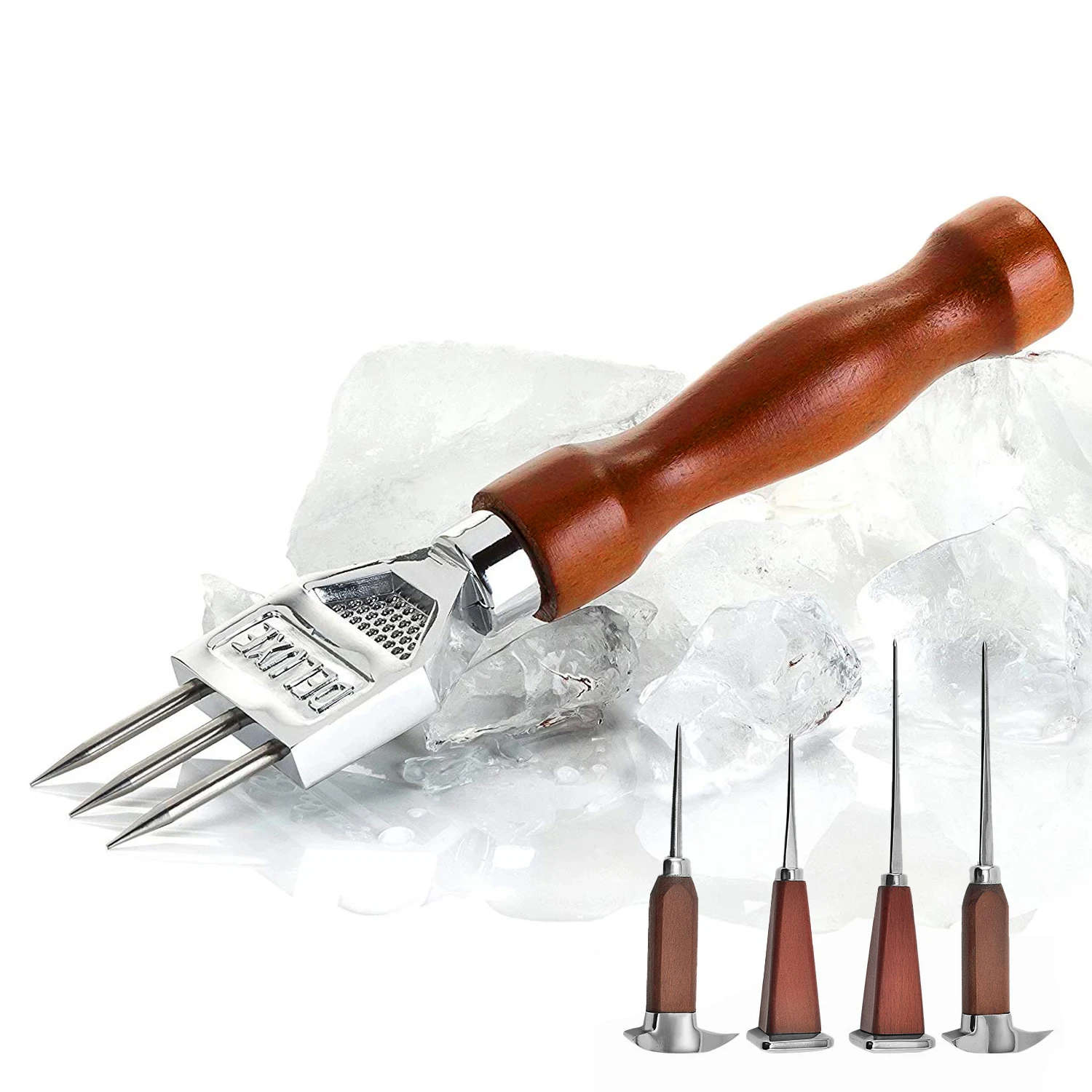 Ice Pick - Sturdy Ice Chipper With Solid Wood Handle, 304 Stainless Steel Three Pronged Ice Crusher for Cocktail Bartender
