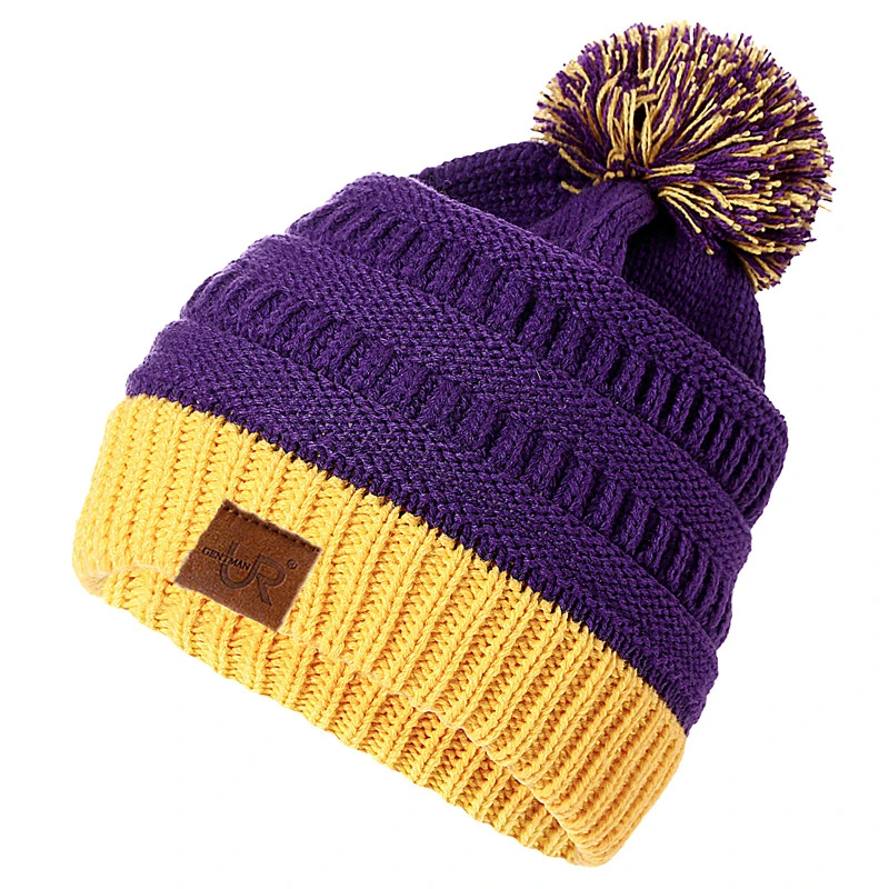 New Women's Beanie Hat College High School Team Color Knitted Hats Two Tone Pom Pom Knit Winter Hat Dropshipping