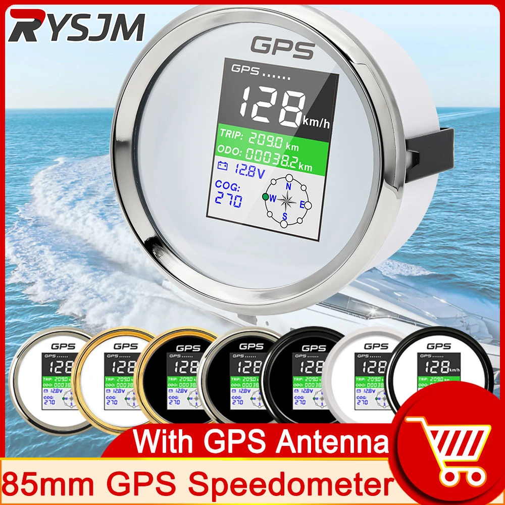 85mm Waterproof TFT Screen Digital GPS Speedometer Gauge MPH Knots Km/h Adjusted + GPS Antenna for Boat Car Motorcycle Odometer