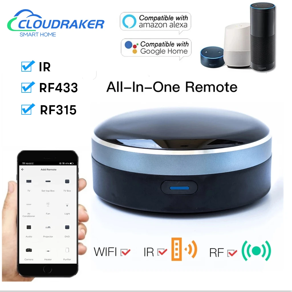 Cloudraker Tuya Smart Infrared RF Universal Remote Control Smart Home Hub IR Blaster Works With Alexa Google Home Siri