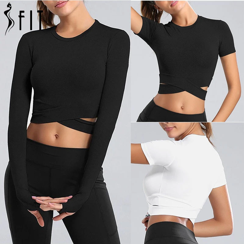 Sports Crop top Women top Yoga shirts fitness wear gym clothing Women's shirt Running Workout Sport T-Shirts Sports Yoga Wear