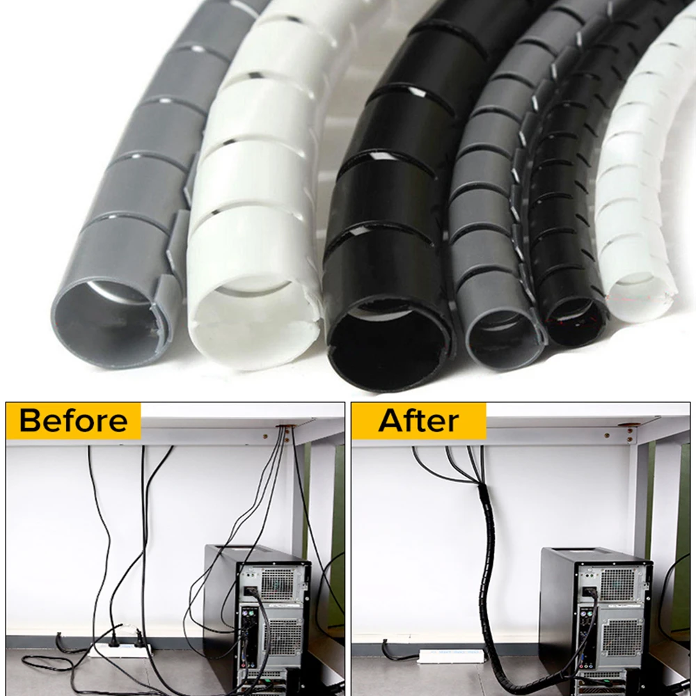 1 Pcs 1.5/2m Flexible Spiral Cable Organizer Storage Pipe Cord Protector Management Cable Winder Desk Tidy Cable Accessories