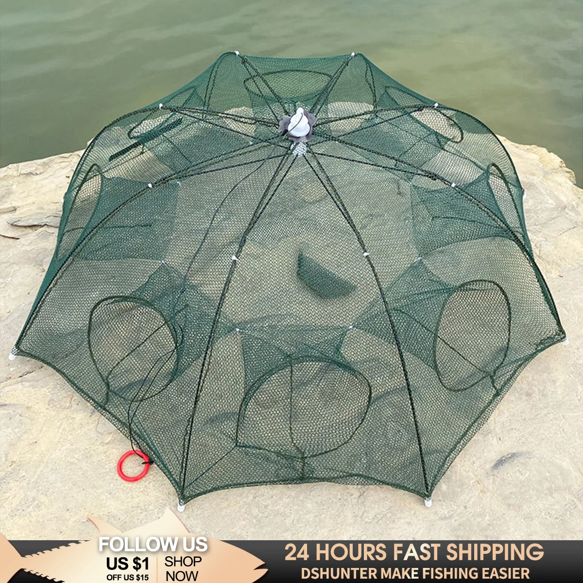 Strengthened 4-12 Holes Automatic Fishing Net Shrimp Cage Nylon Foldable Fish Trap Cast Net Cast Fold Crab trap Fishing Network