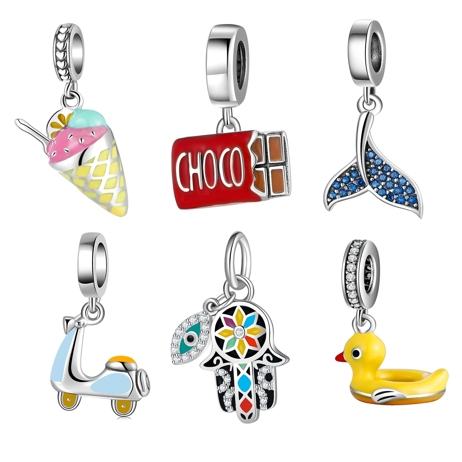 Cone Ice Cream Yellow Duck Hand 925 Sterling Silver Charms For jewelry making Pendants Fit Original Charm European Bracelets