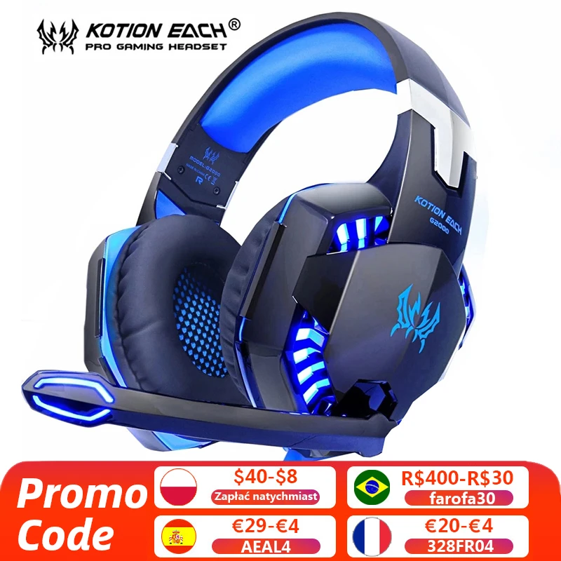 KOTION EACH Gaming Headphones Headset Deep Bass Stereo wired gamer Earphone Microphone with backlit for PS4 phone PC Laptop