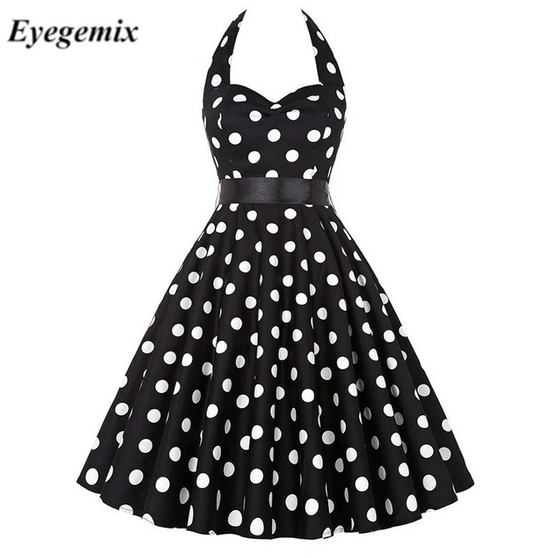 Summer Polka Dot Retro Dress Halter Hepburn Vintage 50S 60S Pin Up Rockabilly Dresses Robe Plus Size Elegant Party Vestidos 2021