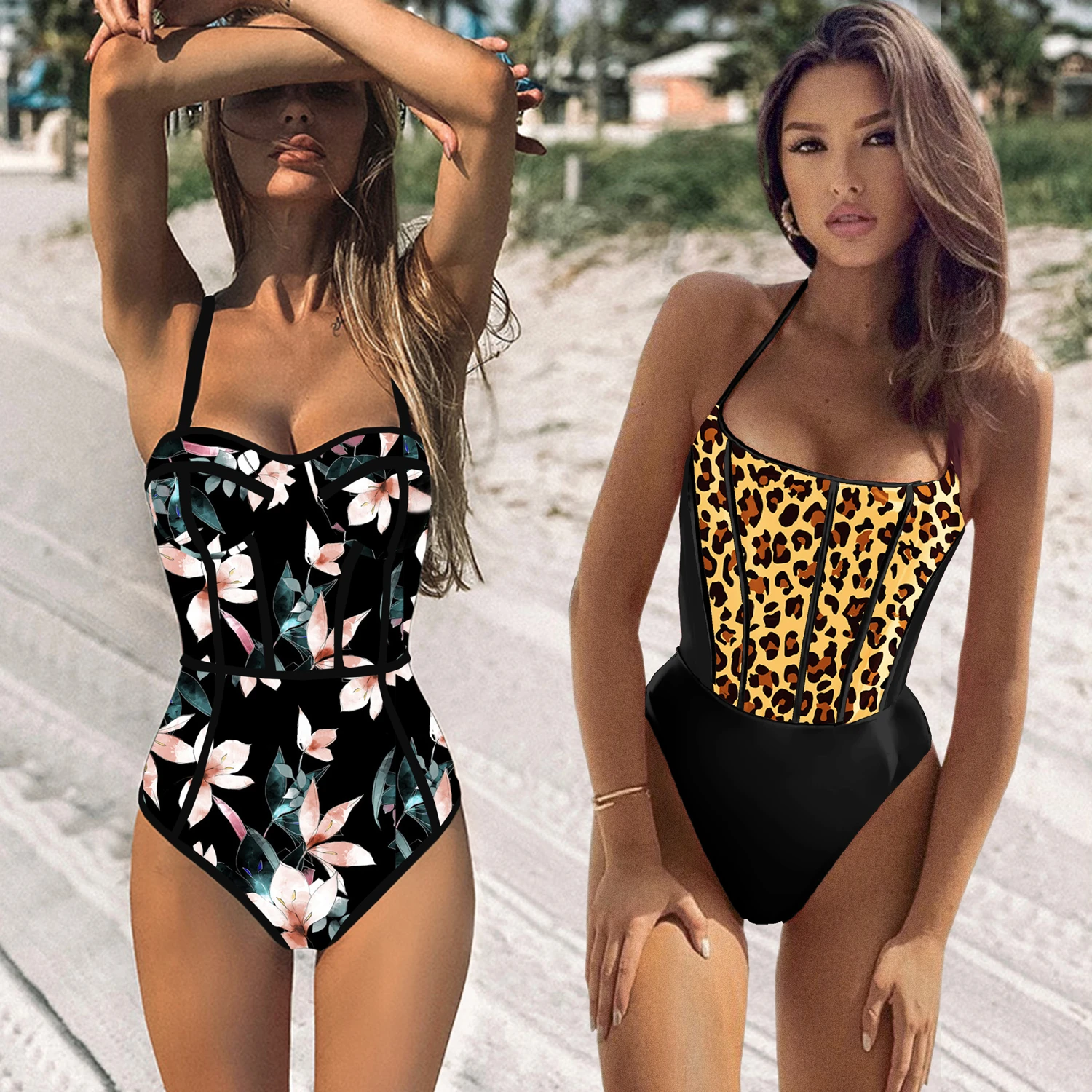 2021 New Sexy One Piece Swimsuit Women Swimwear Cut Out Bathing Suit Summer Push Up Monokini Print Swim Suit  Beach Wear Female