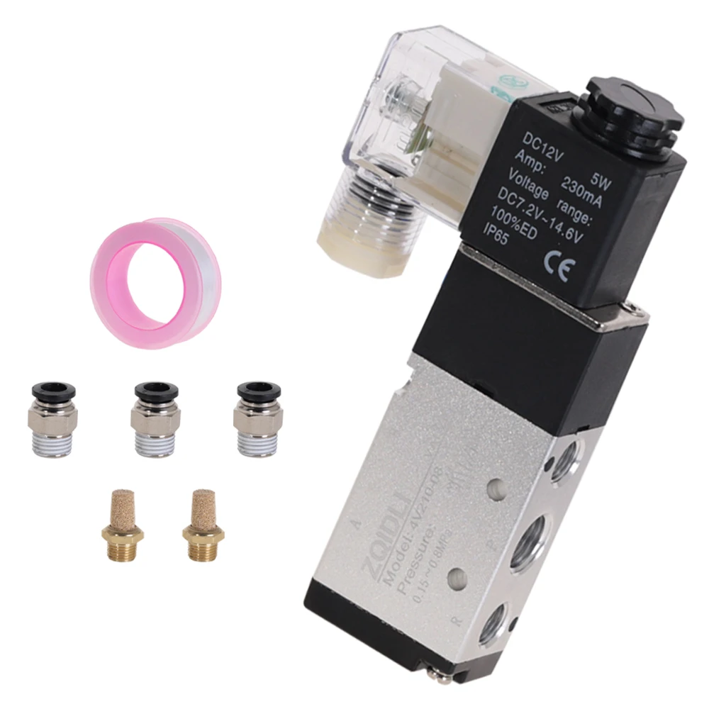 Pneumatic Electric Solenoid Valve 5 Way 2 Position Control Air Gas Magnetic Valve 4V210-08 12V 24V 220V Coil Volt