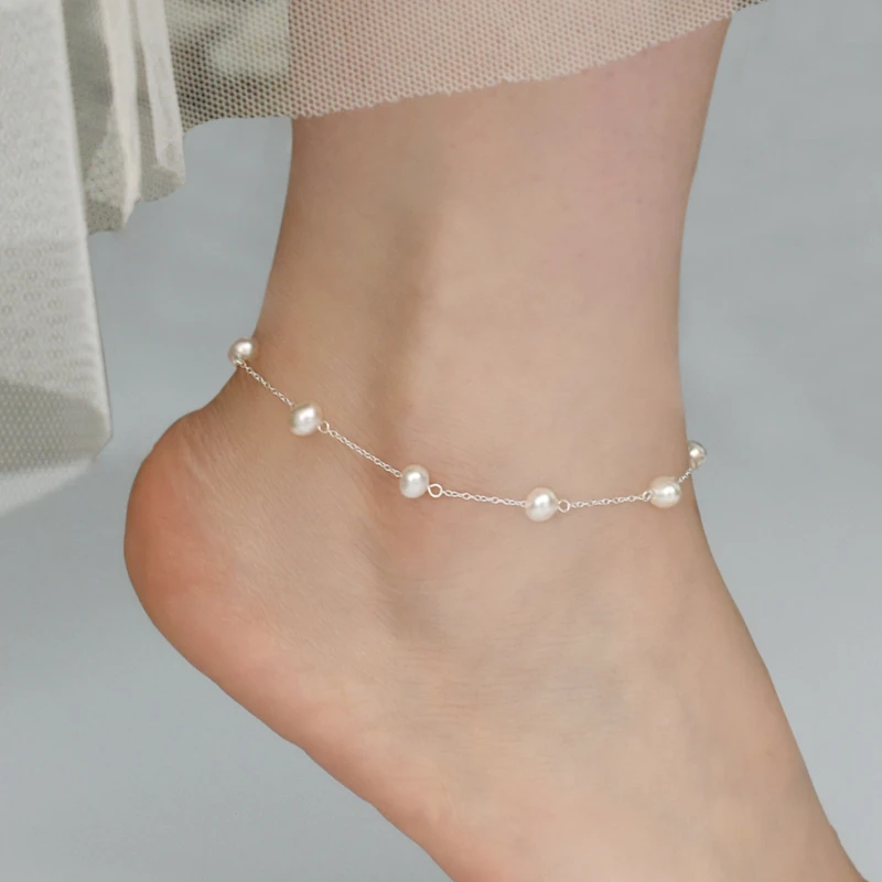 ASHIQI 925 sterling silver anklet Natural pearl Chain Bohemian Vintage Footwear Leg Bracelets 2020 Female Foot Jewelry