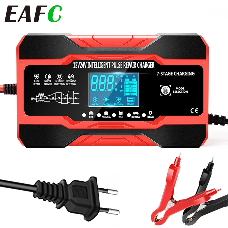 Fully Automatic Car Battery Charger 12V 10A 24V 5A Smart Fast Charging for AGM GEL WET Lead Acid Battery Charger LCD Display