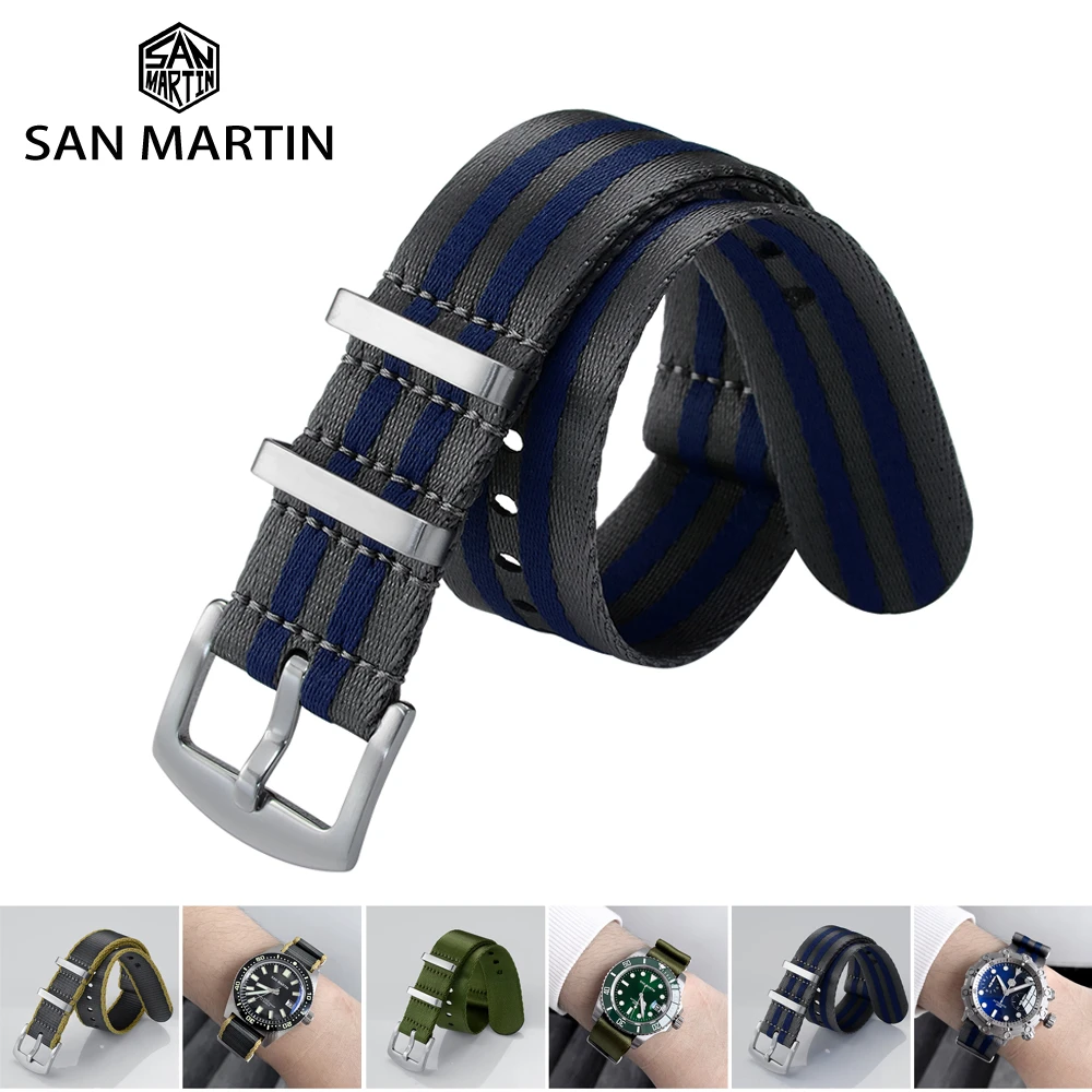 San Martin Watch Strap Nato Nylon Strap 20mm 22mm Universal Type Sports Troops Parachute Bag Watchband Pilot Military Watch Band