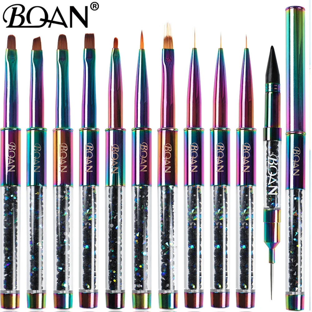 BQAN Rainbow Nail Brush Gel Brush For Manicure Acrylic UV Gel Extension Pen For Nail Polish Painting Drawing Brush Paint Tools