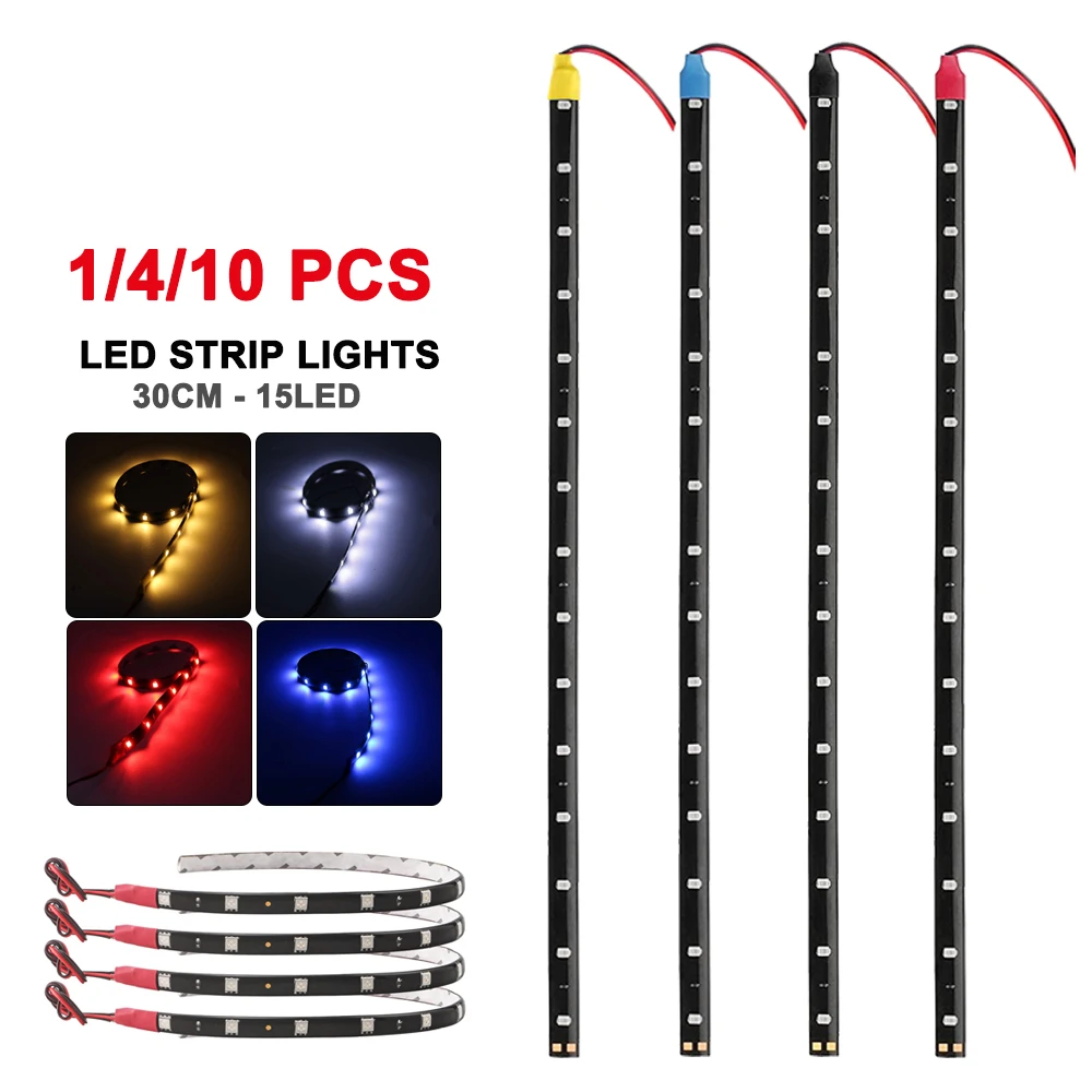 Car LED Strip Styling Decorative Ambient Light 30CM 15 SMD Lamp Waterproof  LED Flexible Atmosphere Light White Red Yellow Bule