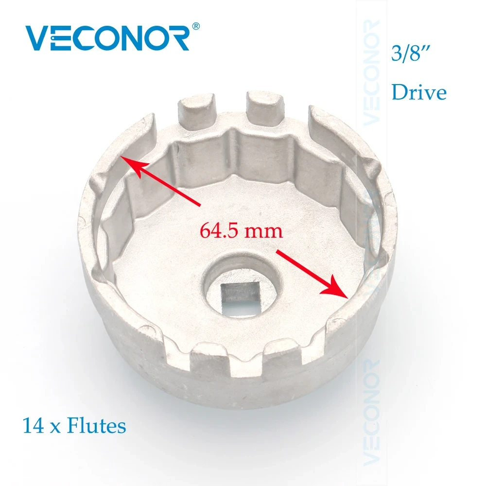 Veconor Aluminum Cup Wrench Oil Filter Wrench Cap Housing Tool Remover 14 Flutes Universal For Lexus/Toyota