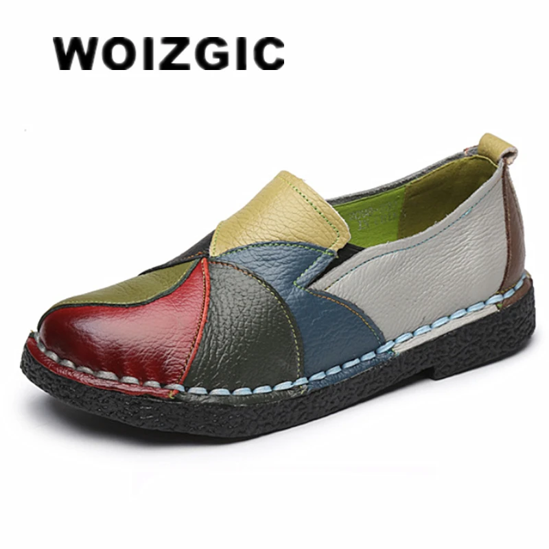 DONGNANFENG Women's Ladies Female Woman Mother Shoes Flats Genuine Leather Loafers Mixed Colorful Non Slip On Plus Size 35-42