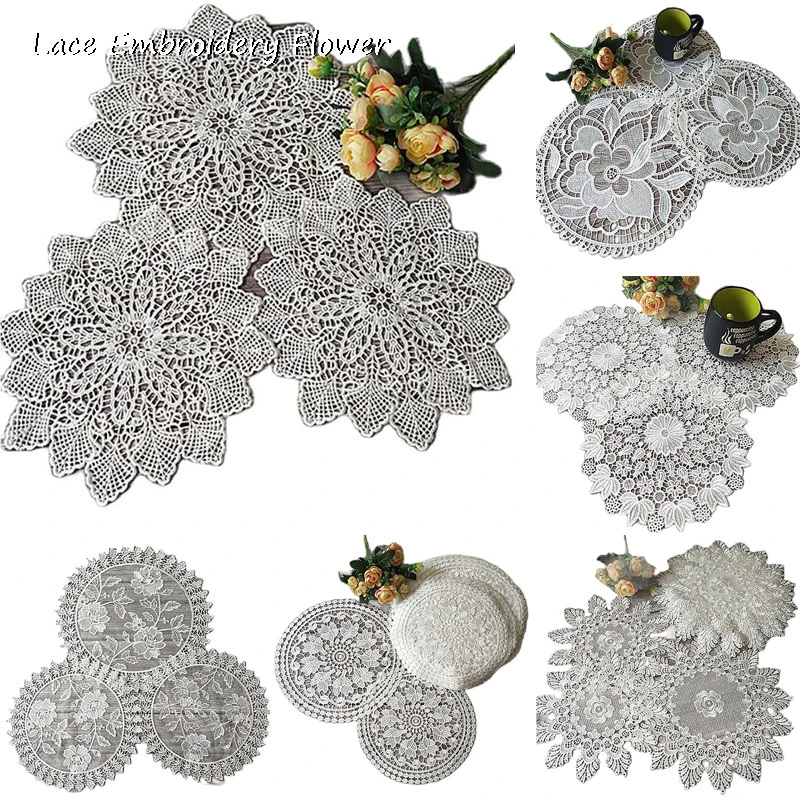 11 pattern White flower Lace Round Embroidery table place mat Christmas pad Napkin placemat cup dish coaster tea doily kitchen