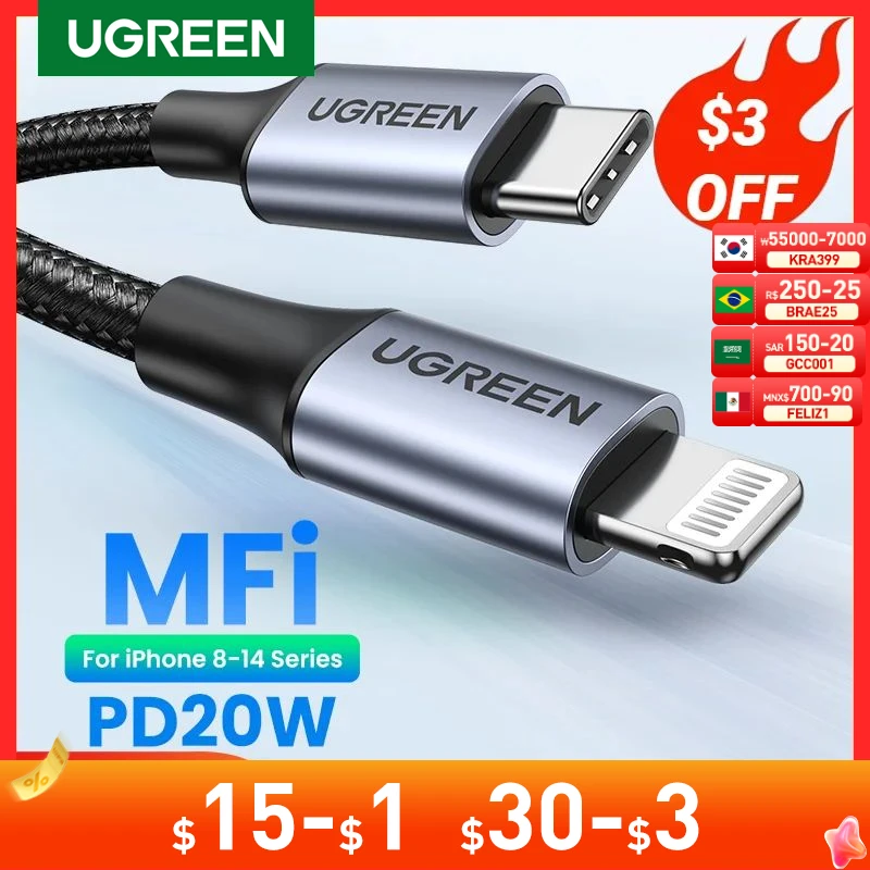 Ugreen MFi USB C to Lightning Cable fo iPhone 13 12 Pro Max 8 PD 18W 20W Fast Charger Data Cable for Macbook iPad Pro USB C Cord
