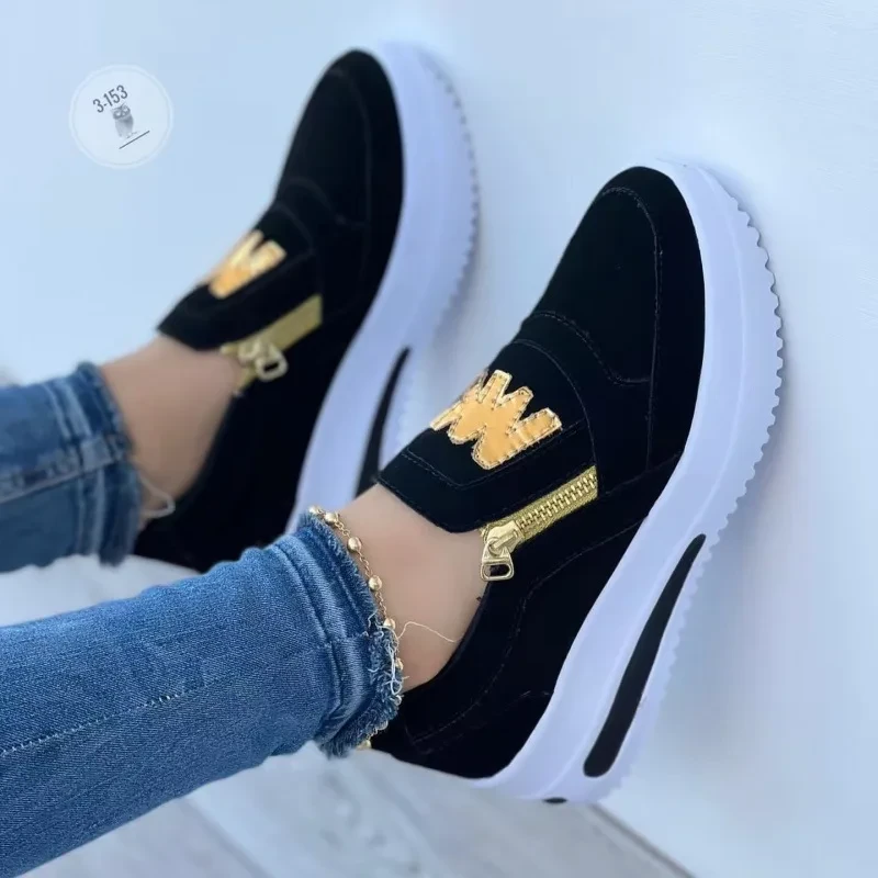 2021 Women Flats Platform Shoes Women Elegant Genuine PU Shoes Woman Spring Casual Zipper Flat Shoes Women Non Slip Shoes