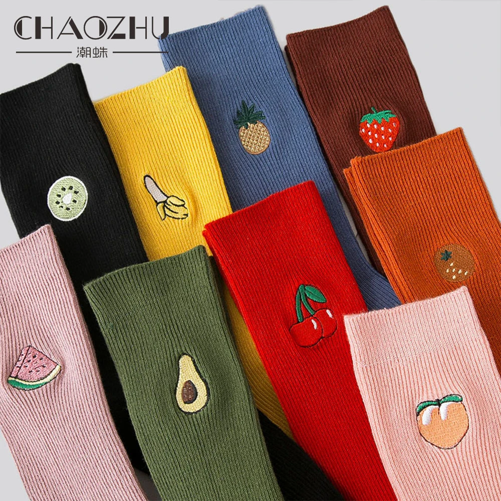 CHAOZHU Girls Kawaii Fashion Cartoon Peach Avocado Strawberry Banana Orange Kiwi Cherry Fruits Loose Socks Women High Quality