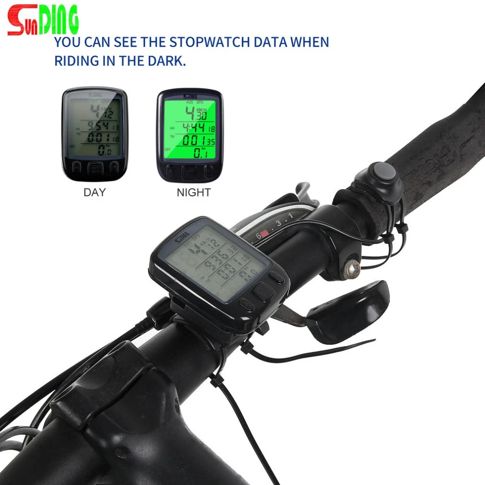 Sunding SD 563A Bike Computer Waterproof Bicycle Odometer LCD Display Cycling Speedometer with Green Backlight