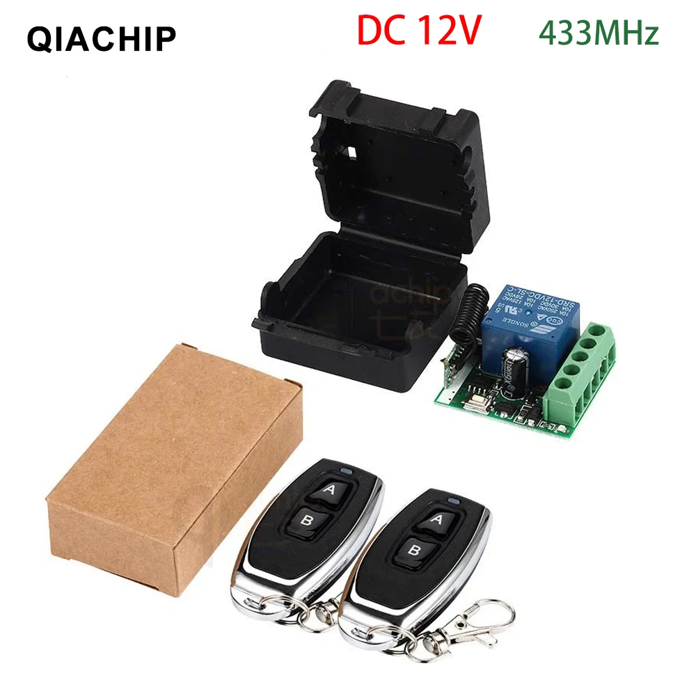 QIACHIP 433MHz Universal Wireless Remote Control DC 12V 1CH Relay Receiver Module RF Switch 1 Button Remote Control Gate Garage