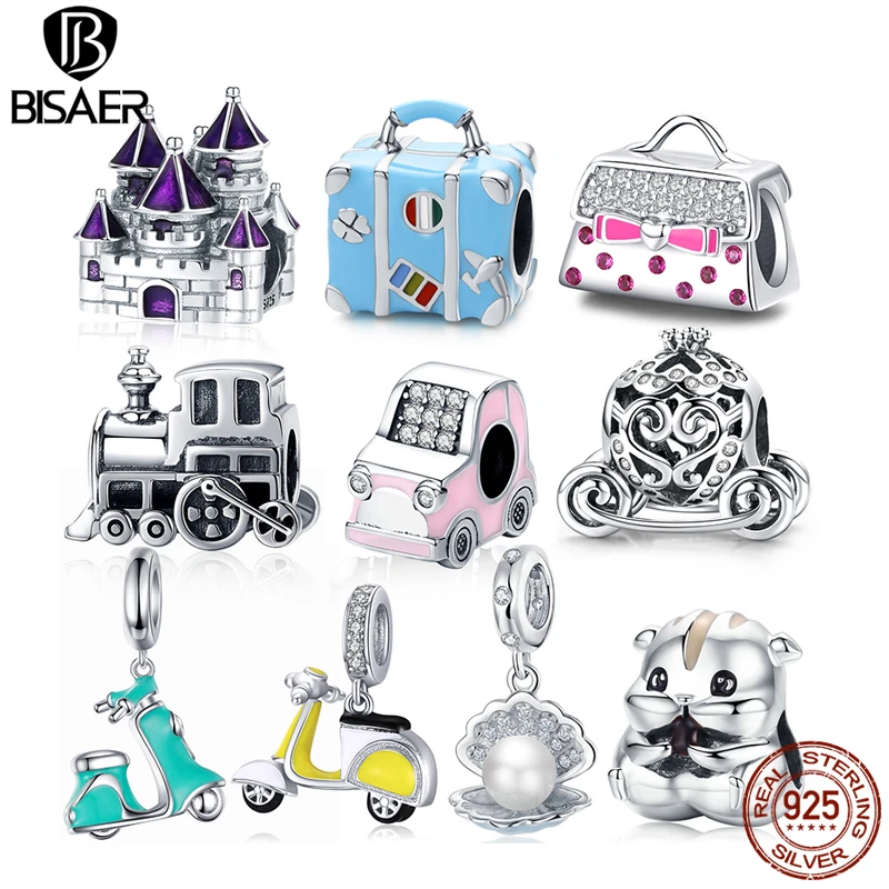 BISAER 925 Sterling Silver Princess Cattle Pumpkin Car Baby Carriage Family House Home Beads Fit Charm  Bracelet DIY Jewelry