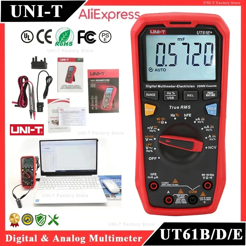 UNI-T UT61E Plus UT61B+ UT61D+ Digital Multimeter 1000V True RMS Voltage Current Resistance Capacitance Tester Pемонт Mультиметр