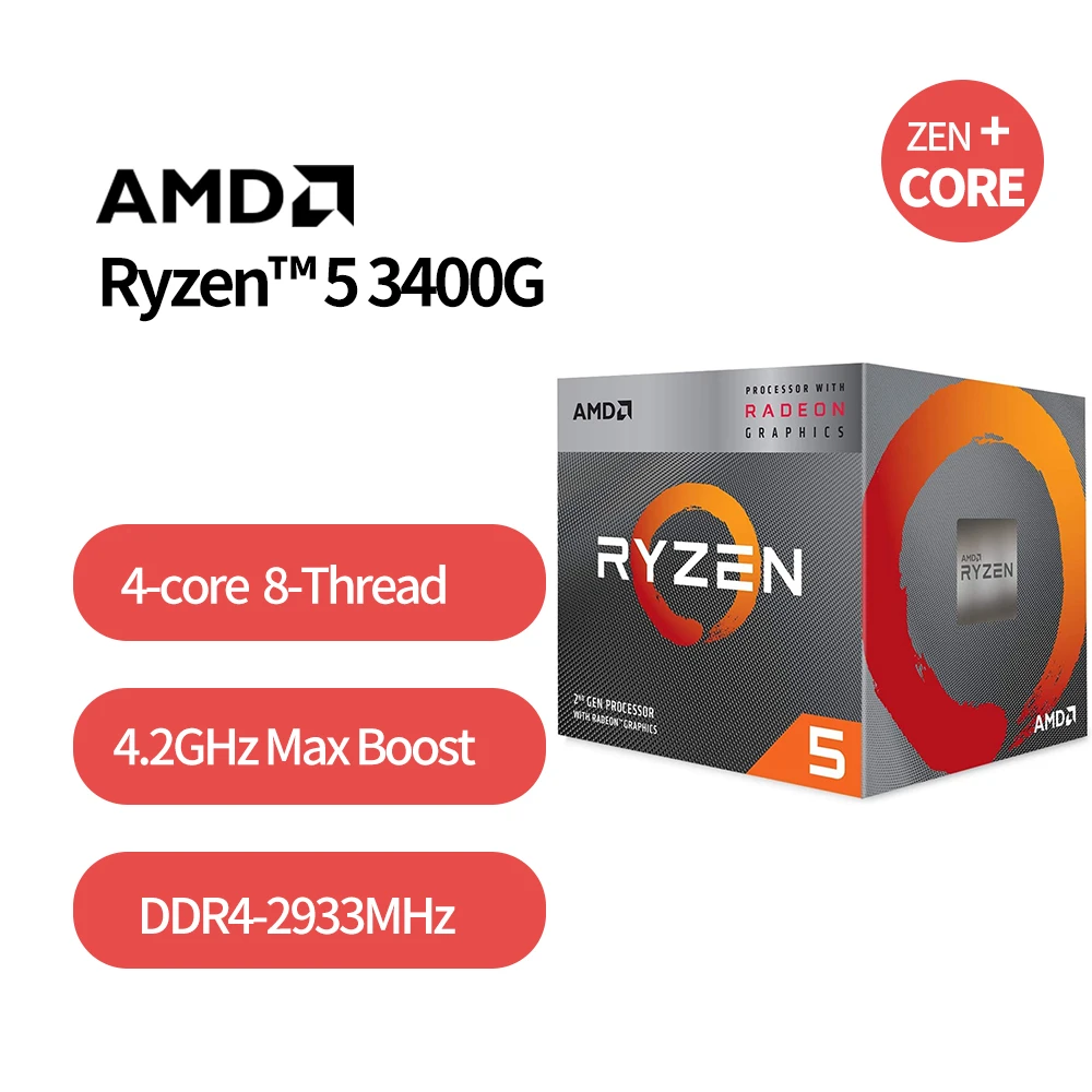 NEW AMD Ryzen 5 3400G R5 3400G 3.7 GHz Quad-Core Eight-Thread 65W CPU Processor YD3400C5M4MFH YD340GC5M4FI Socket AM4 with fan