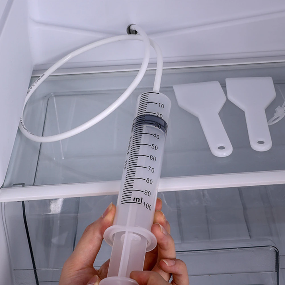 Portable Refrigerator Drain Cleaning Dredge Tool Drain Hole Kit Wash Brush Suction Syringe Hose Home Fridge Cleaner Sticks