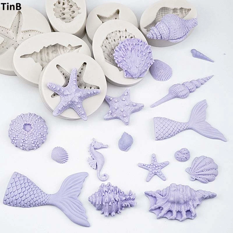 3D Mermaid Tail  Silicone Molds Shell Starfish Soap Mold Cake Decoration Tools Sugar Craft Candle Moulds DIY Craft Fondant Molds