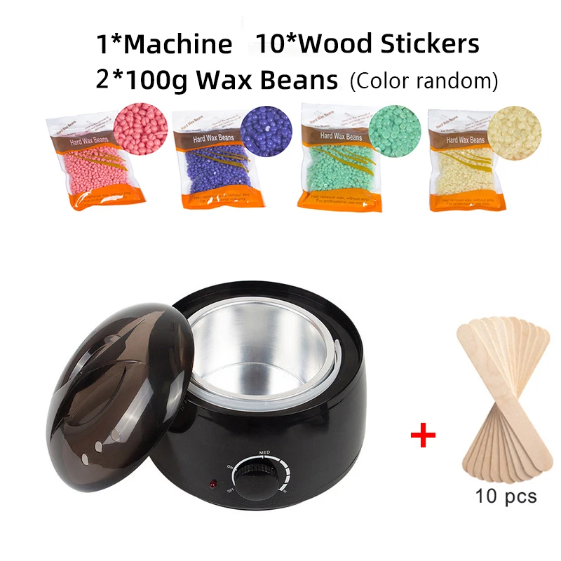 Mini Wax Dipping Pot Kit 10pcs Wood Stickers Electric Hair Removal Wax Machine Heater Waxing Hands Feet Body Paraffin Epilator