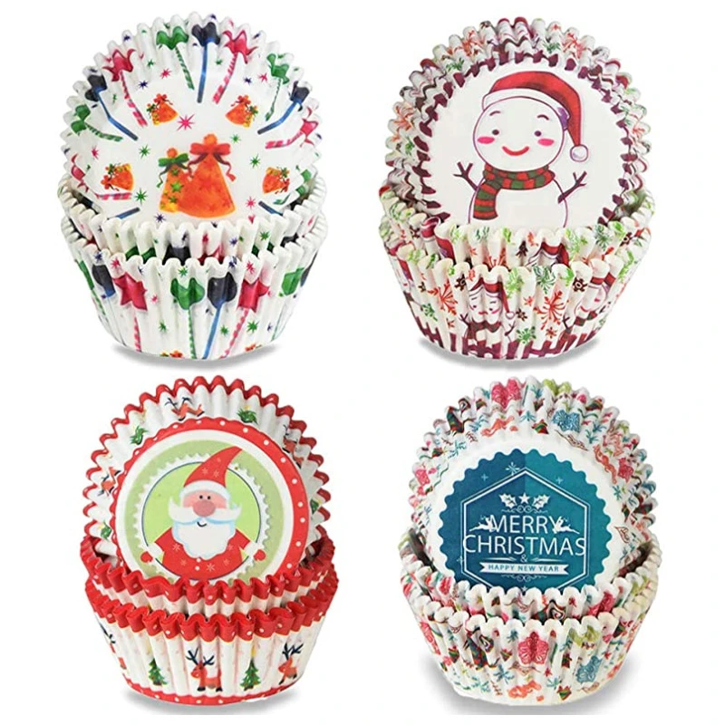 100Pcs Christmas Cupcake Paper Cups Home Christmas Cake Decorations Muffin Cupcake Liners Merry Christmas Cake Mold Baking Cup