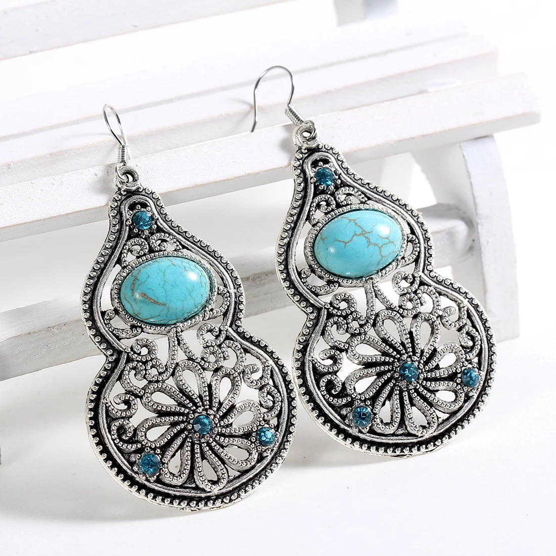 MINHIN Vintage Drop Dangle Earrings for Women Blue Beads Pendant Charming Silver Color Earrings Party Jewelry