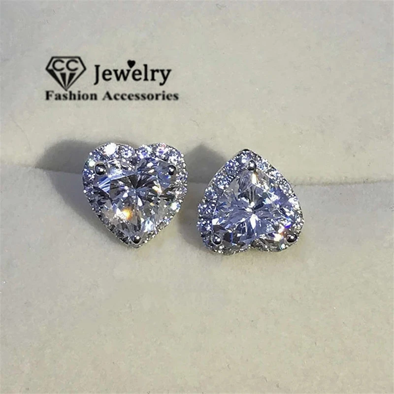 Stud Earrings For Women S925 Silver Heart Cubic Zirconia Wedding Engagement Promise Bridal Elegant Jewelry Drop Shipping CCE663