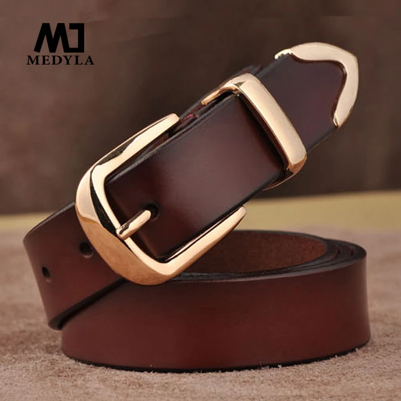 MEDYLA Women's Belt Genuine Leather Fashion Retro Belts High Quality Luxury Brand Ladies Alloy Buckle Casual Jeans Belt