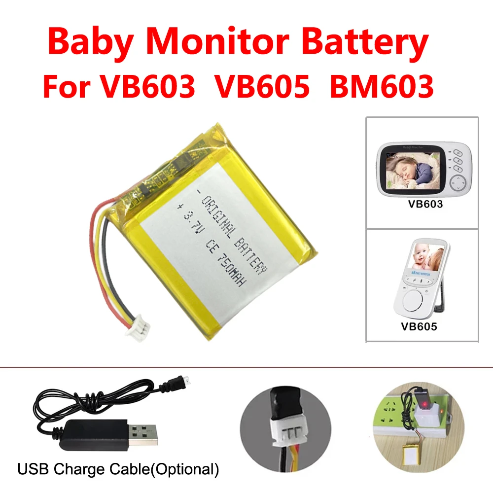 VB603 Baby Monitor Battery Vb601 VB605 VB603 Battery ,3.7V 750mAh 650mAh Replacement Battery for Video Nanny Bebe Monitor BM603