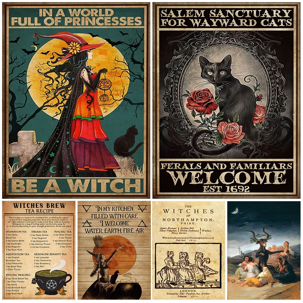 Vintage Kitchen Witchery Witch Soup Wizard Nordic Poster Wall Art Canvas Painting Wall Pictures For Living Room Posters Unframed