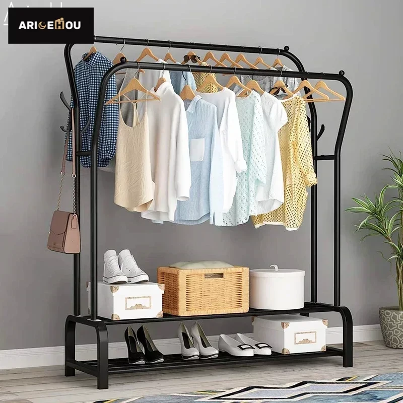 Coat Rack Clothes Hanger Floor Standing Clothes Hanging Wardrobe Drying Clothes Rack Storage Simple Furniture Mobile Cloth Rail