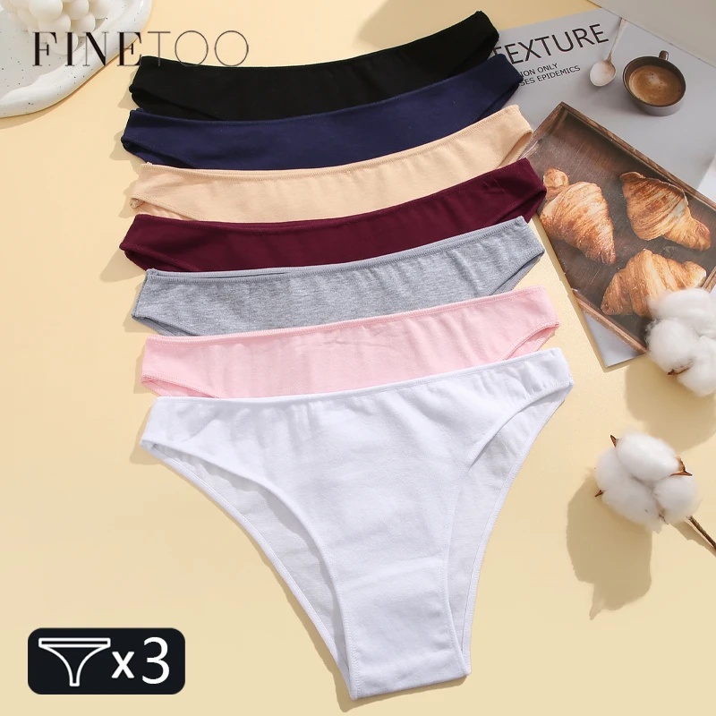 FINETOO 3Pcs/set Women Cotton Panties M-2XL Big Size Female Underwear Solid Color Briefs Underpants Ladies Cotton Panty Lingerie