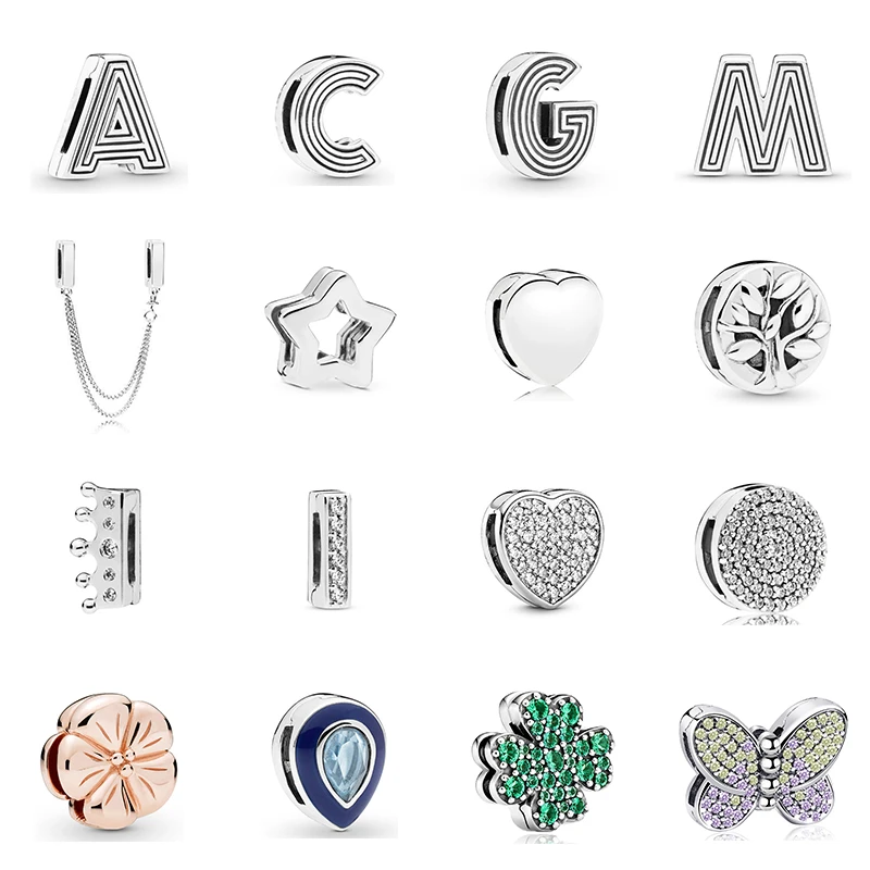 New Original 925 Sterling Silver Alphabet Clip Stopper Charms Beads Fit Pandora Reflections Bracelet DIY Women Jewelry