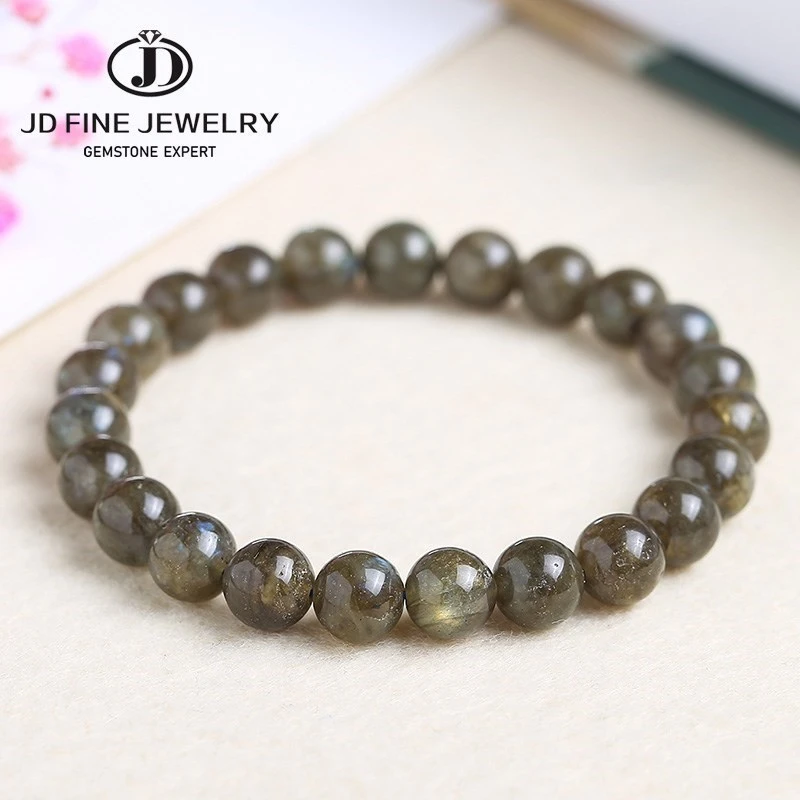 JD Fashion Natural Stone Shiny Labradorite Beads Bracelet 8mm Agates Beaded Energy Bracelet for Women Men Yoga Jewelry Gifts