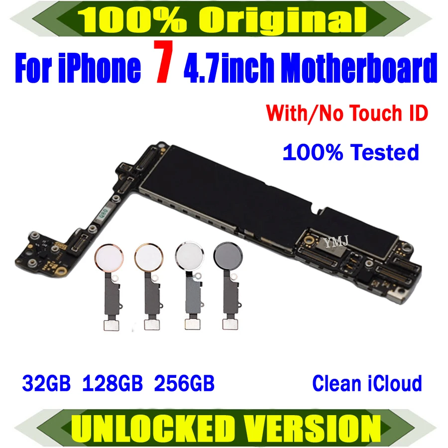 32gb / 128gb / 256gb for iphone 7 Motherboard With Touch ID/Without Touch ID,100% Original unlocked for iphone 7 Logic boards