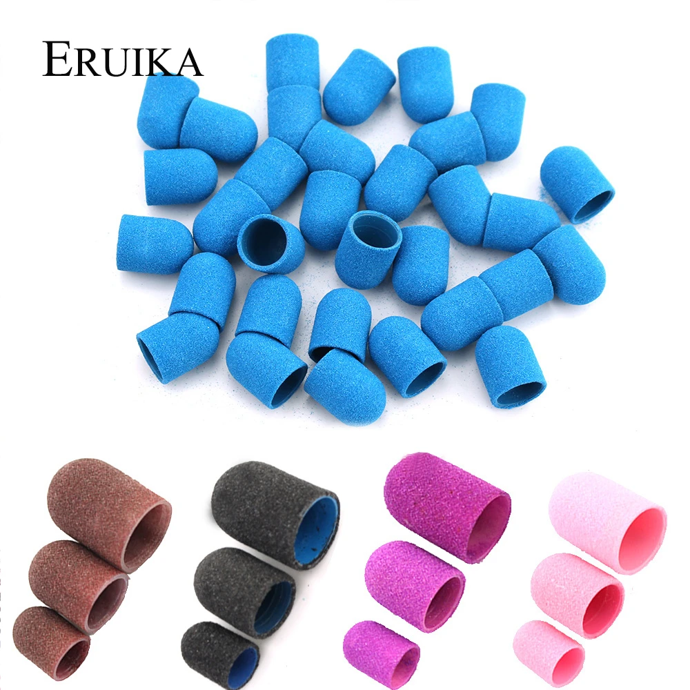 ERUIKA 5pcs Block Sanding Caps Electric Nail Drill Rubber Mandrel Grip Burr Milling Cutter for Manicure Pedicure Accessory Tools