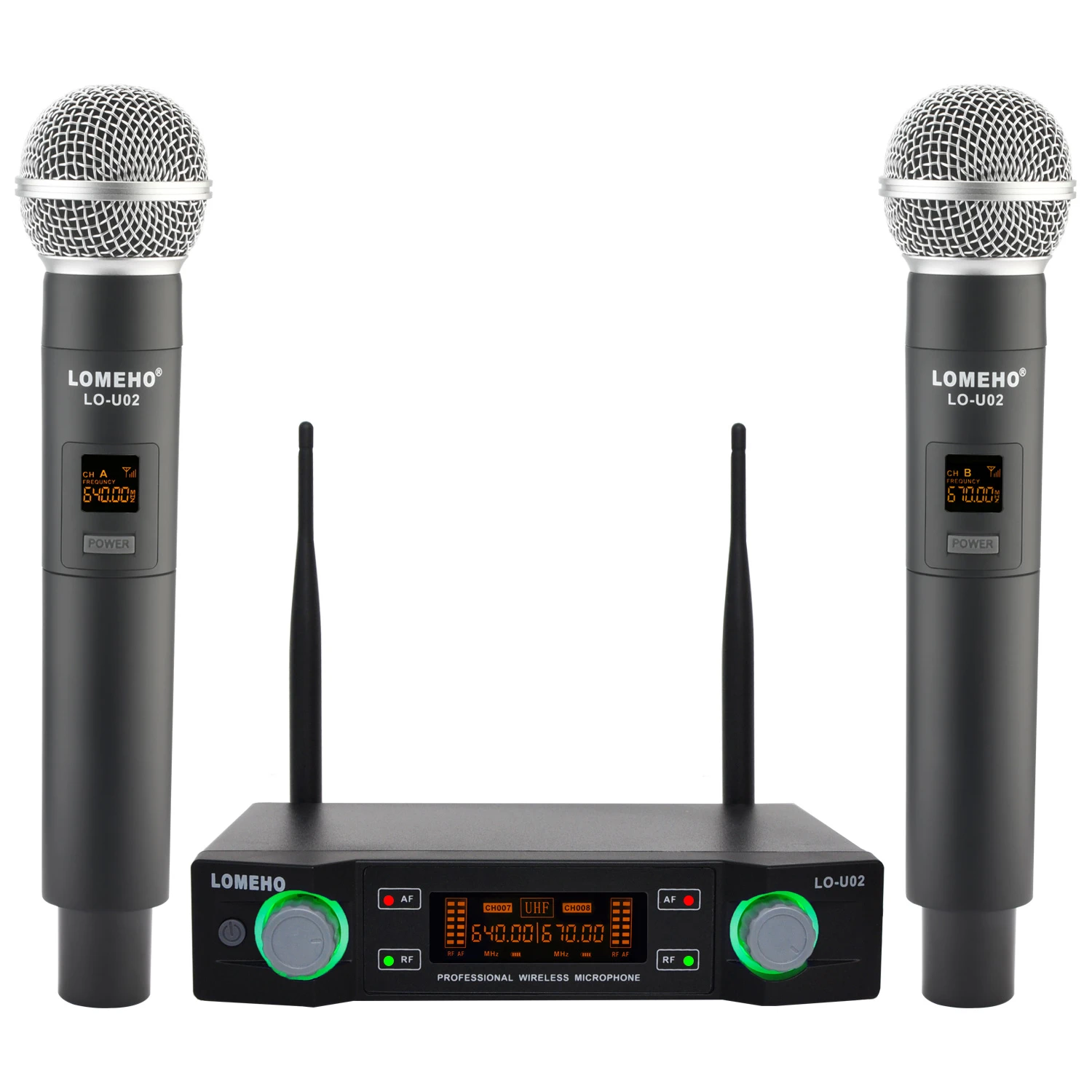 Lomeho LO-U02 2 Handheld UHF Frequencies Dynamic Capsule 2 channels Wireless Microphone for Karaoke System