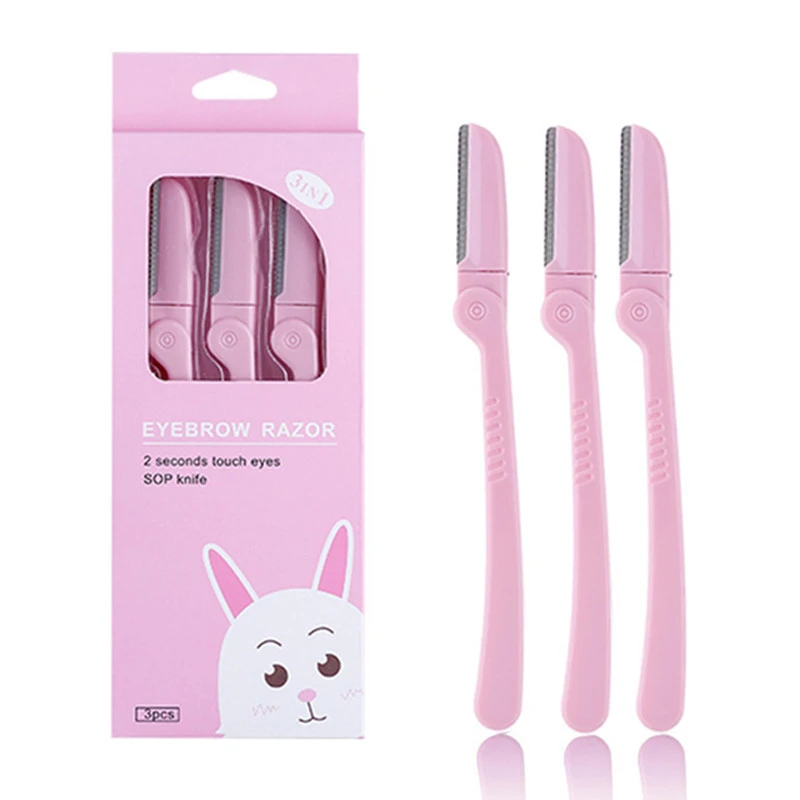 3Pcs/Set Pink Facial Eyebrow Trimmer Armpit Hair Razor Beauty Face Eye brow Shaper Shaver Stainless Steel Blades Makeup Tools