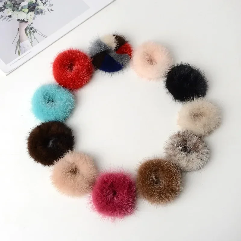 100% real Genuine mink Fur hair rope Women Accessory flurry headband hair ties holder elastic highgrade luxury fashion hair ring