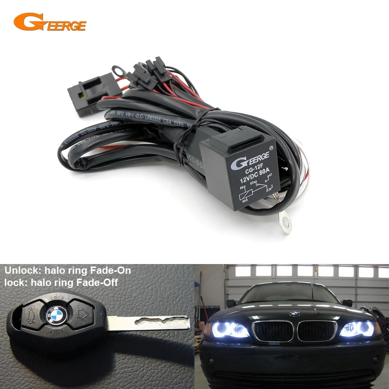 Relay Wiring Harness Kit For BMW Angel Eyes Halo Rings LED or CCFL Relay Harness w/ Fade-on Fade-off Features