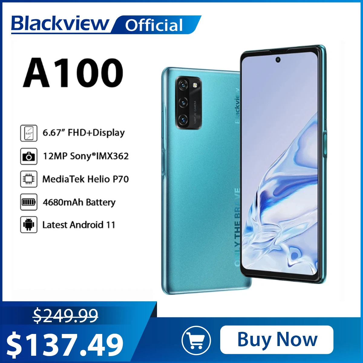 Blackview A100 Helio P70 Android 11 Smartphone 6GB+128GB 6.67