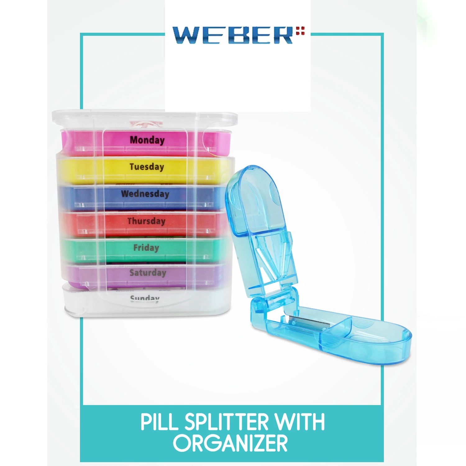 Weekly pillbox Organizer AM PM pill Case with Pills Cutter, Stackable 4 Times a Day Pills Box, Weekly Medicine Pill's Box Holder